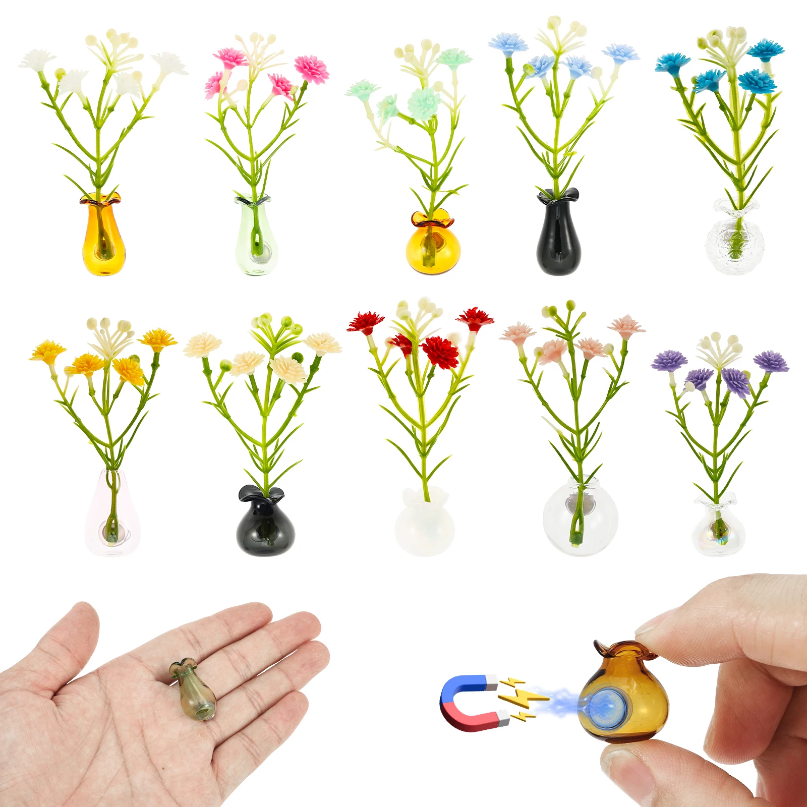 10Pcs Magnetic Ceramic Vase Fridge Magnet 3D Mini Hydroponic Plant Propagation Station for Wall  Refrigerator Modern Decorative