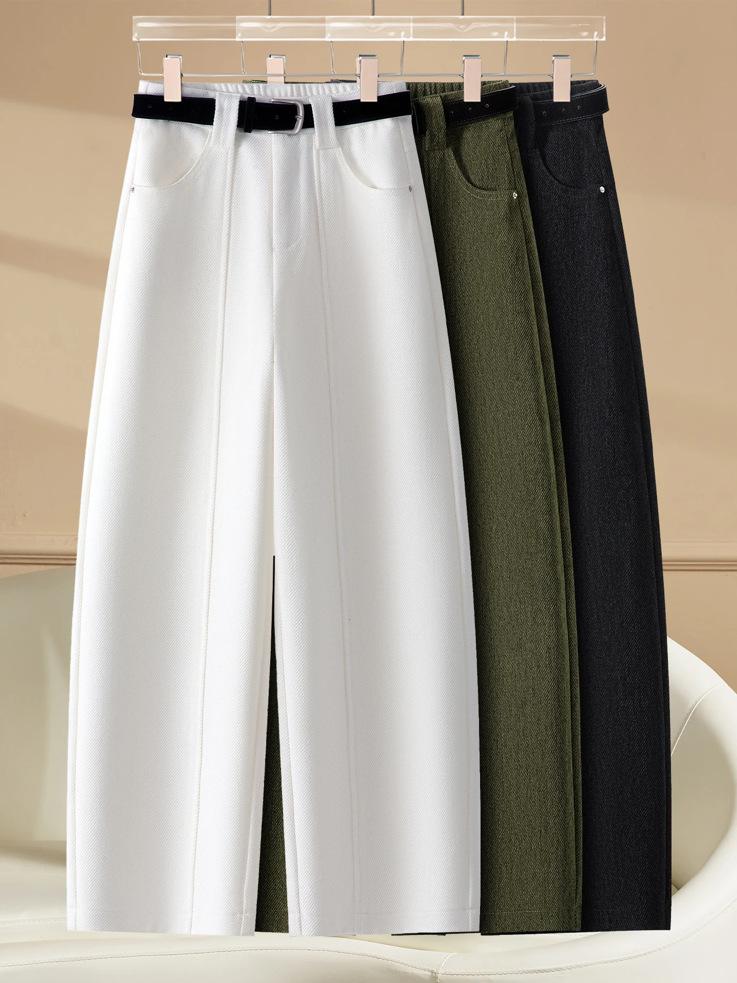 

Женские вельветовые брюки с высокой талией и широкими штанинами, осенне-зимняя новинка, прямые повседневные брюки с эффектом стройности