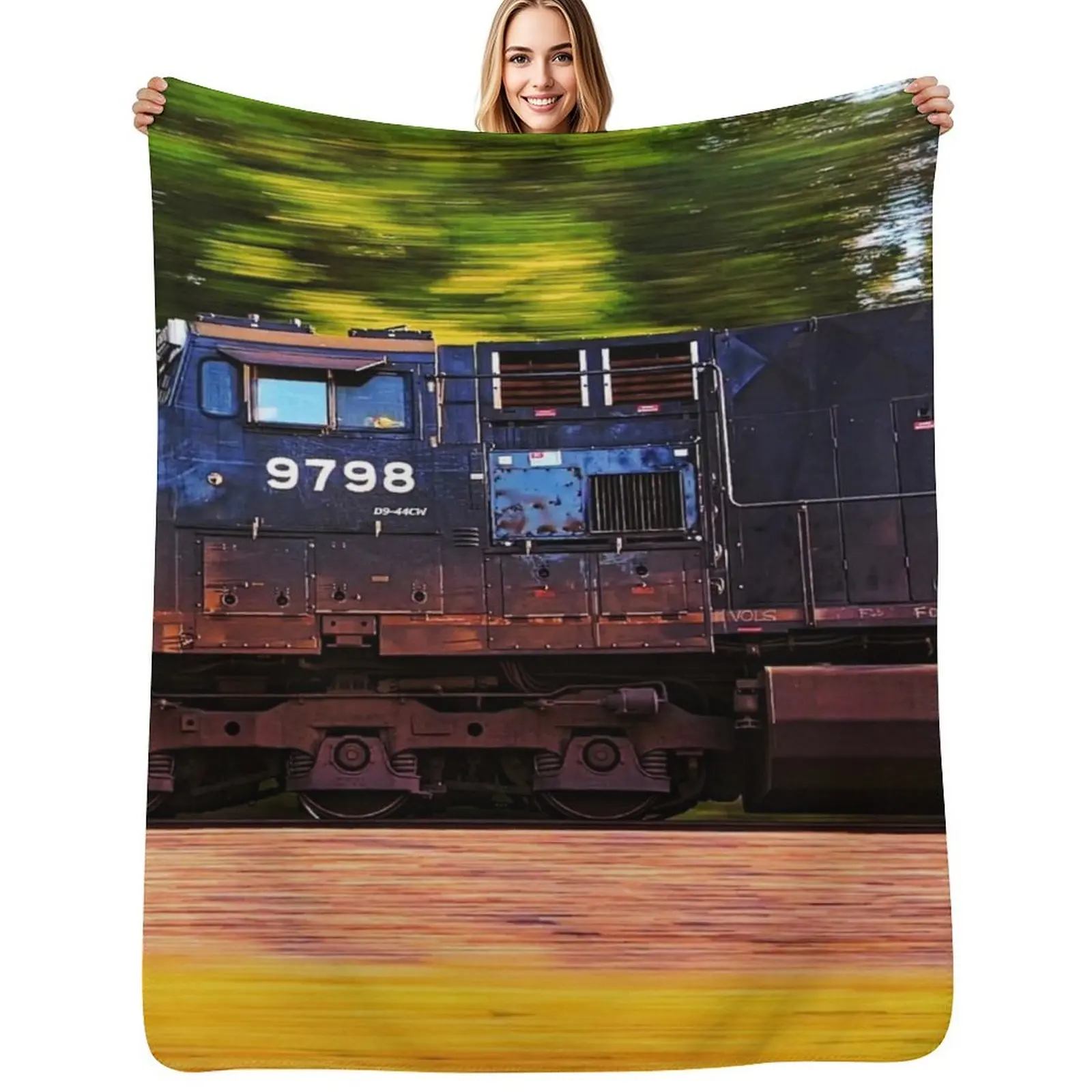 Norfolk Southern Locomotive going 55 MPH Throw Blanket Foldable Soft Warm Blanket for Outdoor Use