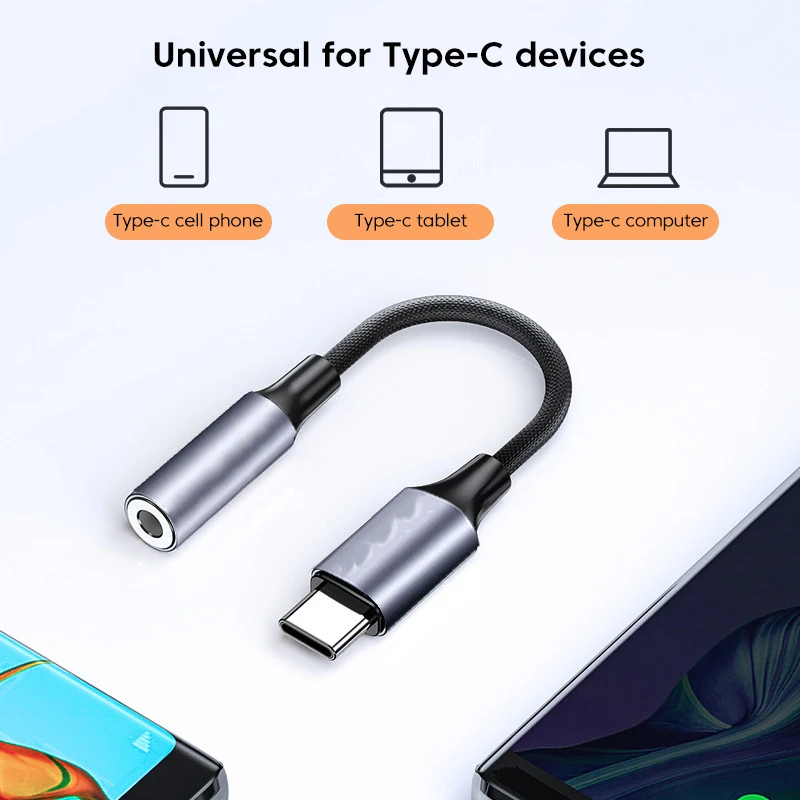 Elbow USB C to 3.5mm Earphone Adapter 3.5 Jack to Type c Audio Aux Cable For Samsung Xiaomi Huawei Google OnePlus Sony iPad Pro