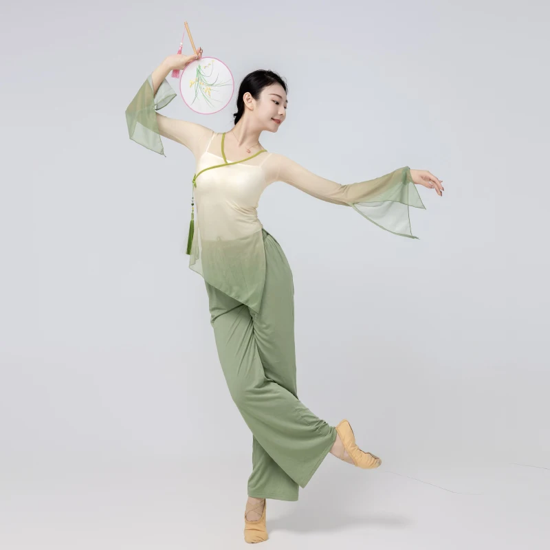 New Women's Classical Dance Costume Gradient Color Elegant Gauze Clothes Exercise Clothing Chinese Style Ethnic Dance Top