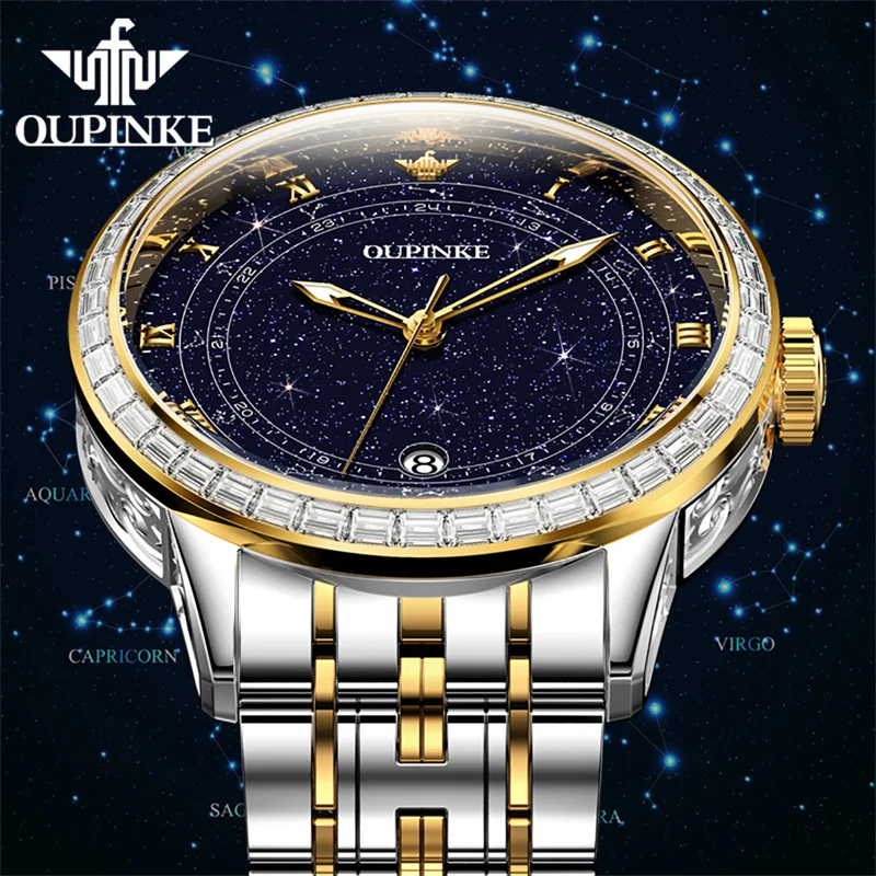 OUPINKE Starry Sky Dial Top Brand Luxury Automatic Watch For Men Mechanical Waterproof Sapphire Man Watches Relogio Masculino