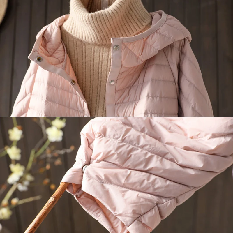 Schinteon Women Ultralight White Duck Down Jacket with Hood Over Size Loose Casual Autumn Winter Outwear Coat 2026 New