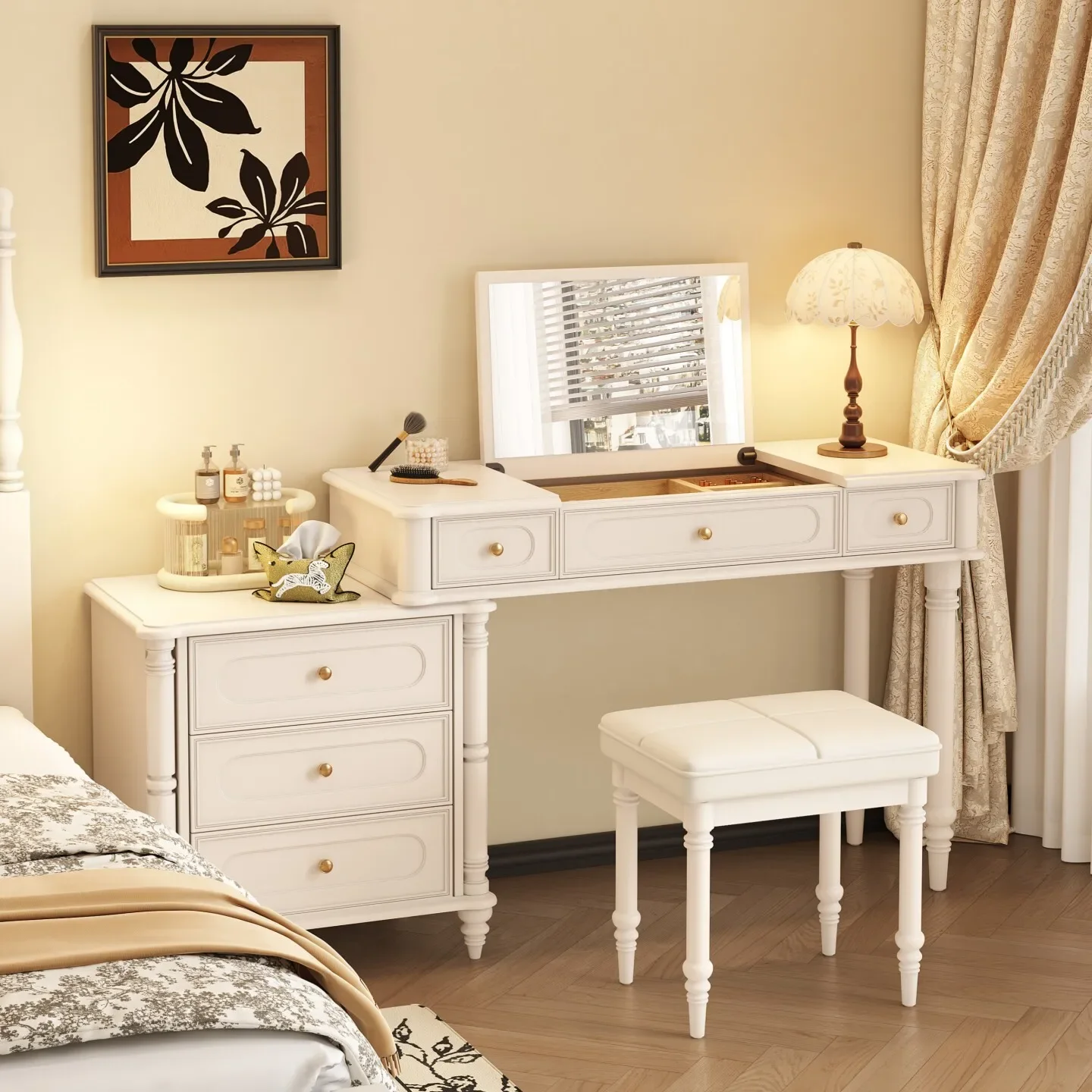 Wooden Essentials Vanity Desk Drawers  Room Stuff Makeup Dressing Table Adult Cabinet Coiffeuse De Chambre