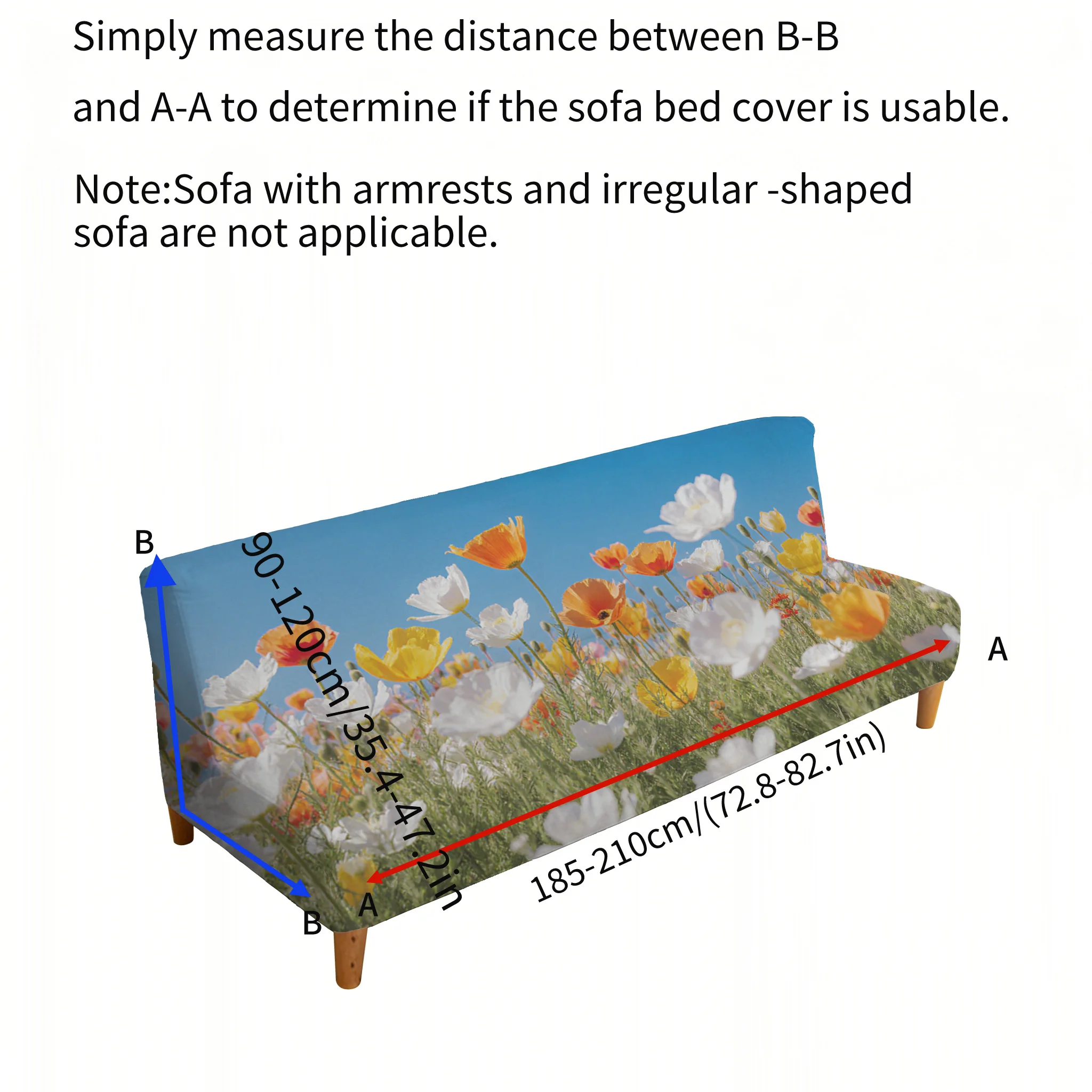 Armrest-free elastic printed sofa bed cover, healing flower sea pattern, dust-proof machine-washable sofa bed cover