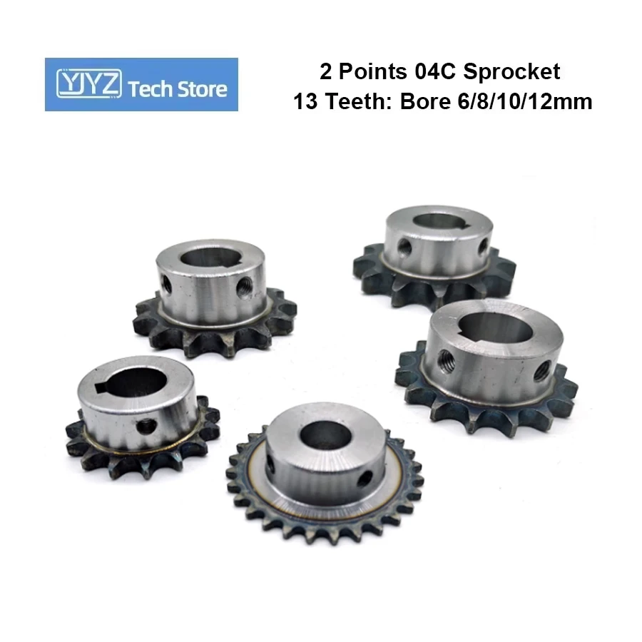 2 Points 04C 25H Chain Sprocket 13 Teeth Pitch 6.35mm Roller Sprocket Wheel Industrial Transmission Bore 6/8/10/12mm 45# Steel