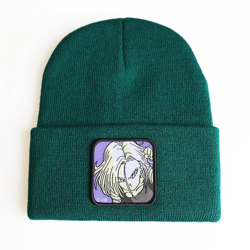 Anime dos desenhos animados dragon ball android 18 lazuli feminino masculino malha quente chapéus de inverno sólido hip-hop casual gorros com punho presentes