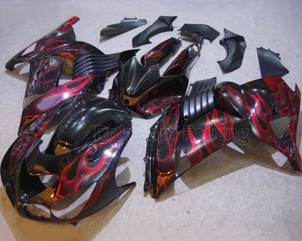 ZZR1400 Fairing For Kawasaki Ninja ZX14R 2006-2011 ZX 14R Red Black Flame Motorcycle Fairings (Injection Molding)