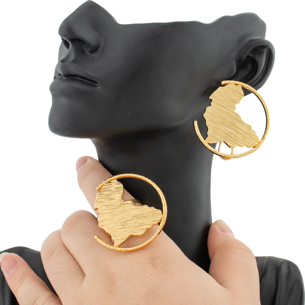 Afrikanisches Goldschmuck-Set 18K Vergoldete Halskette und Ohrringe Armreif Ring Set für Frauen Klassisches Design Clip-Schmuck – Detail 4