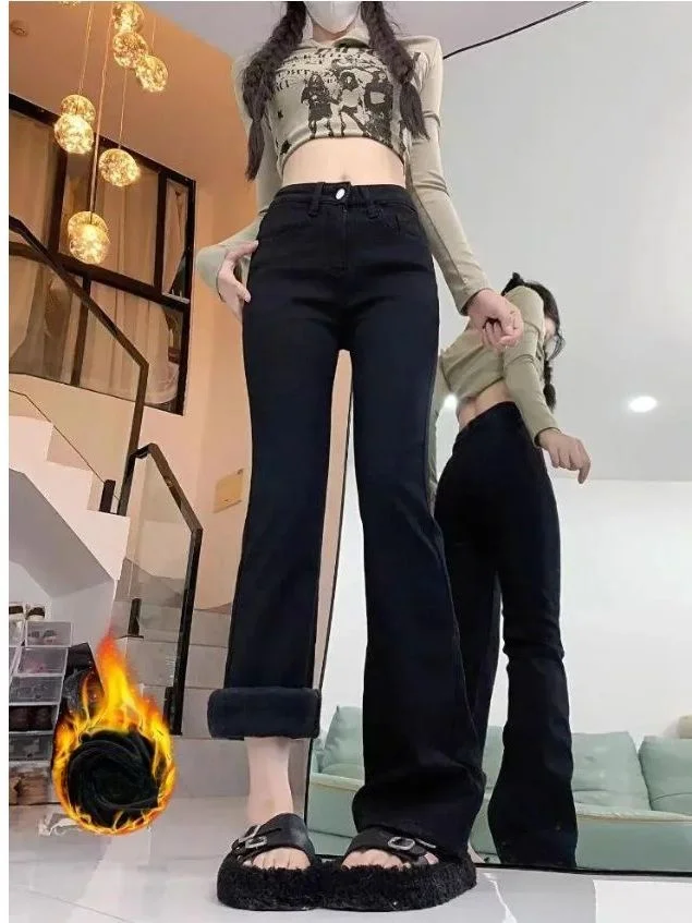 

Bla Fce Lined Thiened Stretchable Warm Wide Leg High Waist Denim Pants Women's Autumn Winter New Sle Korean Version ...