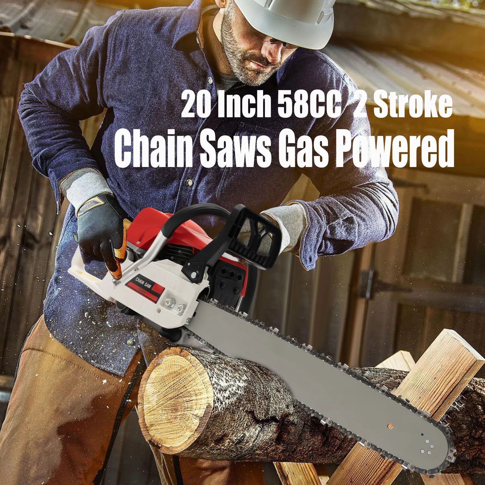 

20 Inch Chainsaw, 58CC Power Chain Saws Gas Powered 2 Stroke Handed Petrol Gasoline Chain Saw for Cutting Wood and Pruning