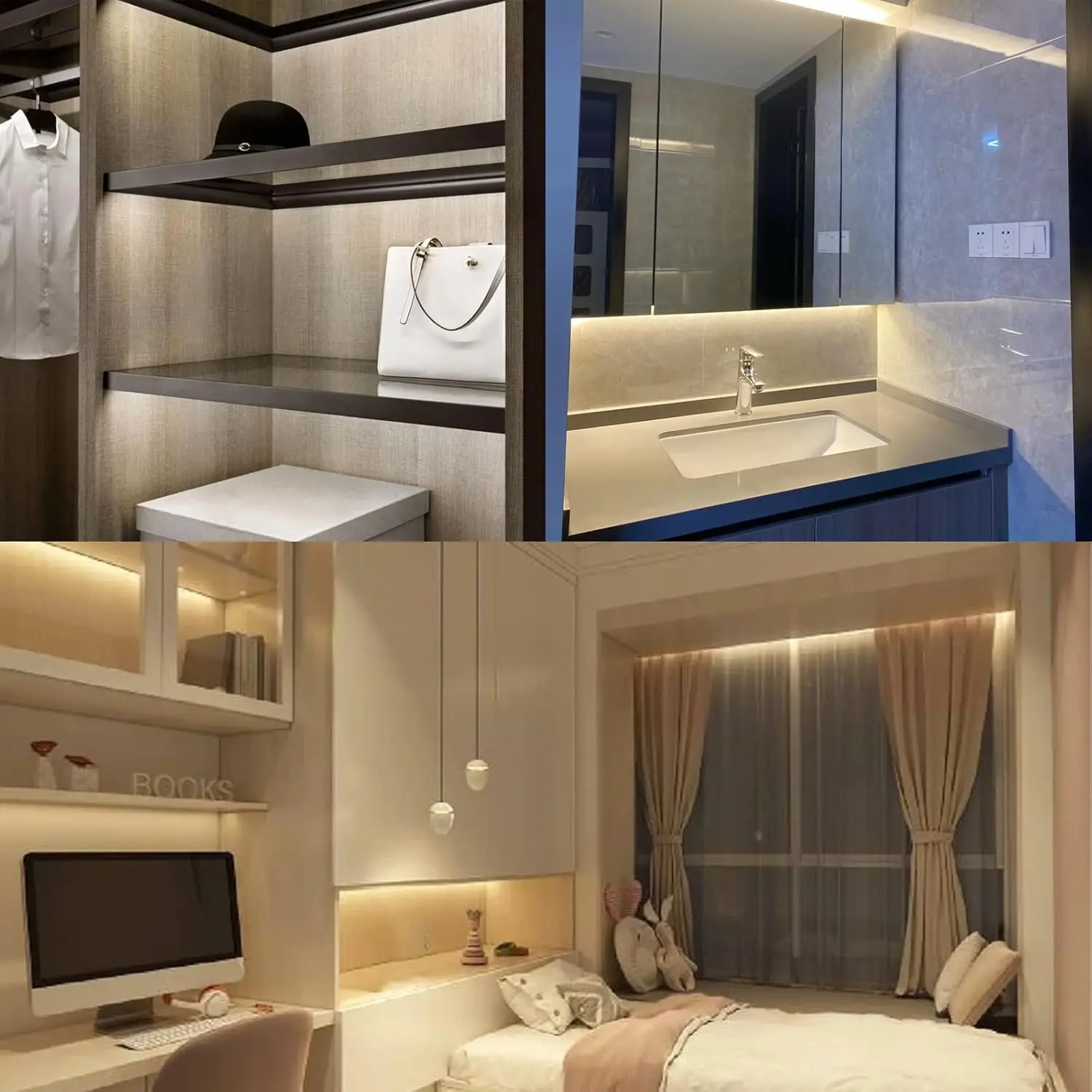 Under Cabinet Collection Display COB LED Strip Light Bookcase Wardrobe Closet Lamp Tape Penetrable Wood Dimmable Touch Sensor