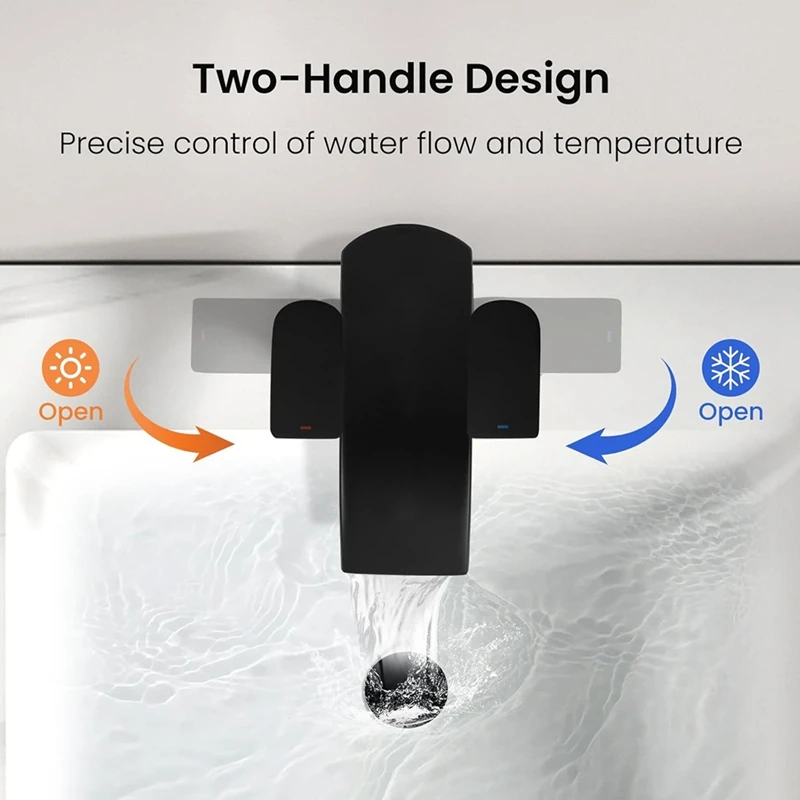 Keran Kamar Mandi Model Air Terjun, Keran Wastafel Kamar Mandi, Keran 2 Tuas Stainless Steel Bebas Timbal untuk Wastafel 2 atau 3 Lubang-VVBC