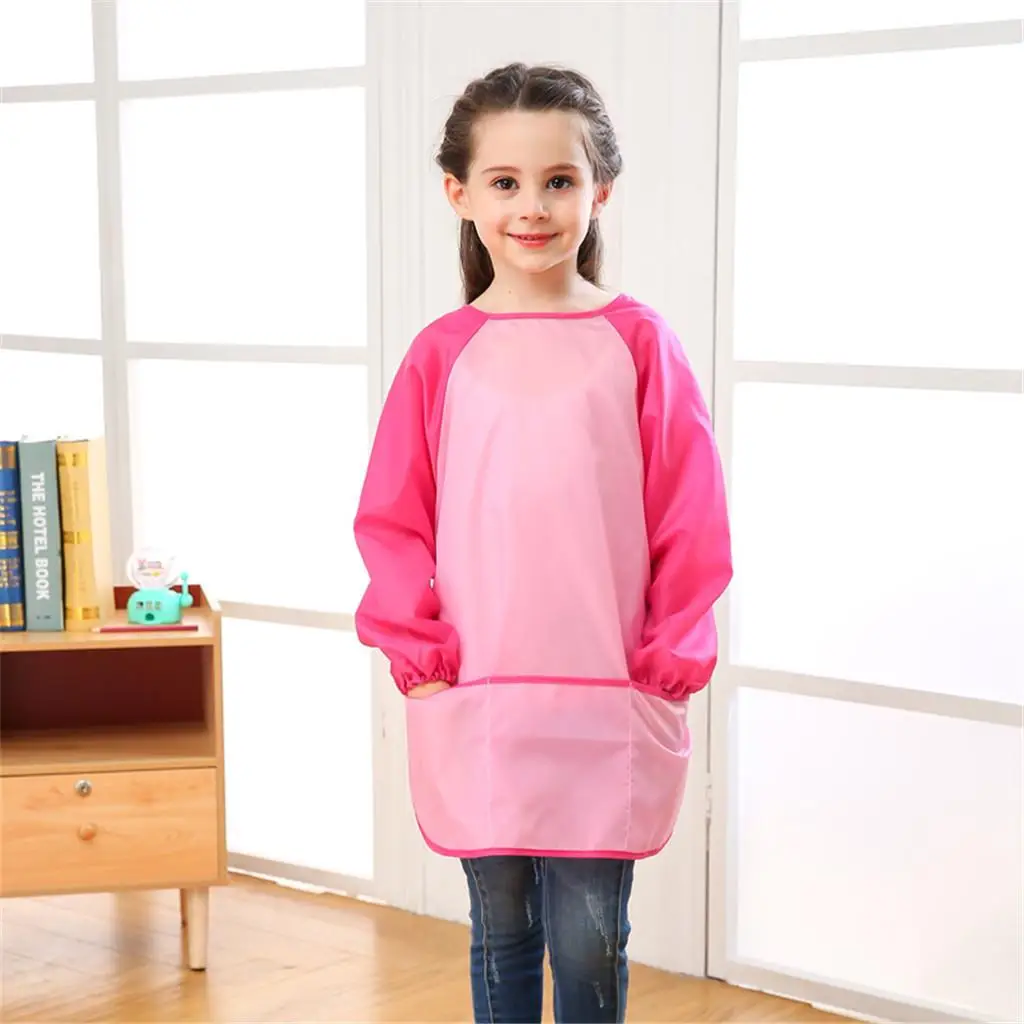 Polyester Kids Apron Long Sleeve Smock Child Cooking Painting Drawing Tool, M/ L