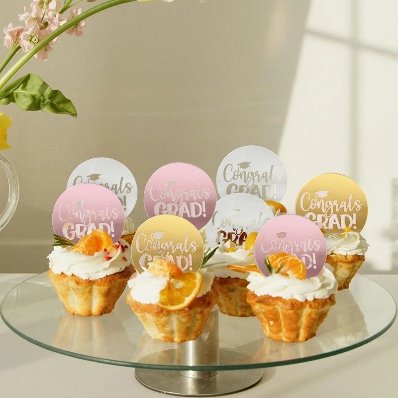 10pcs Congrats Grad Acrylic Cupcake Toppers Bachelor Cap Cake Toppers For Class Of 2025  Celebrate Graduation Party Cake Decor view 5