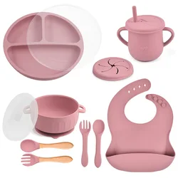 Feeidng-Assiettes alimentaires pour enfants, 10 pièces/ensemble, pour documents solides, avec ventouse, cuillère, fourchette, tasse, trucs pour bébé