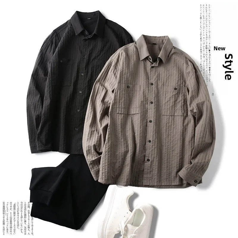 Advanced Texture Quick Dry Breathable Men's Fashionable Casual Collar Workwear Shirt Spring Season Polyester Fiber Loose Fit