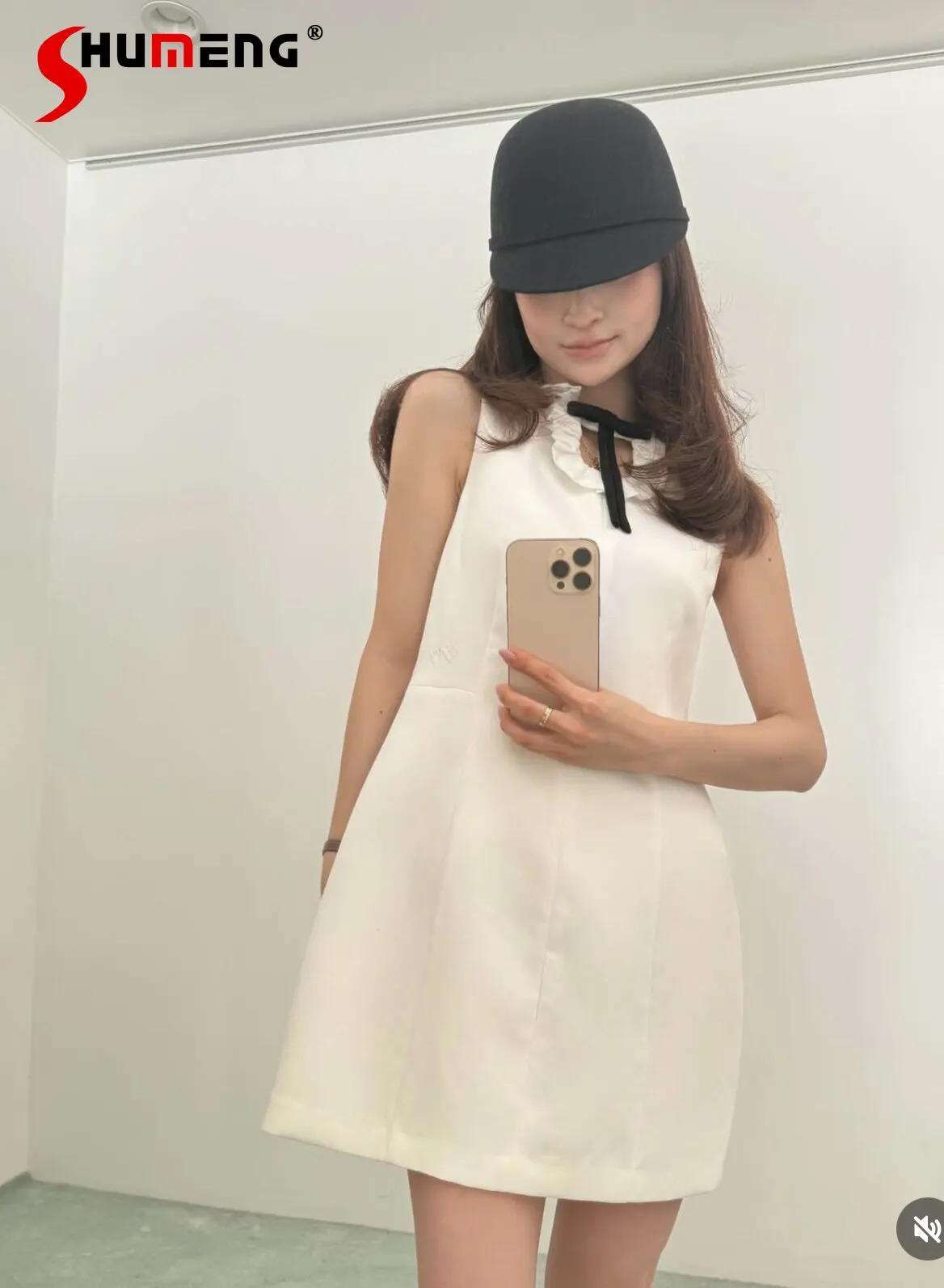 

Summer New Women's White Sleeveless Dress Japanese Style New Clothing Ladies High Waist Slimming Fashion Elegant Black Dress