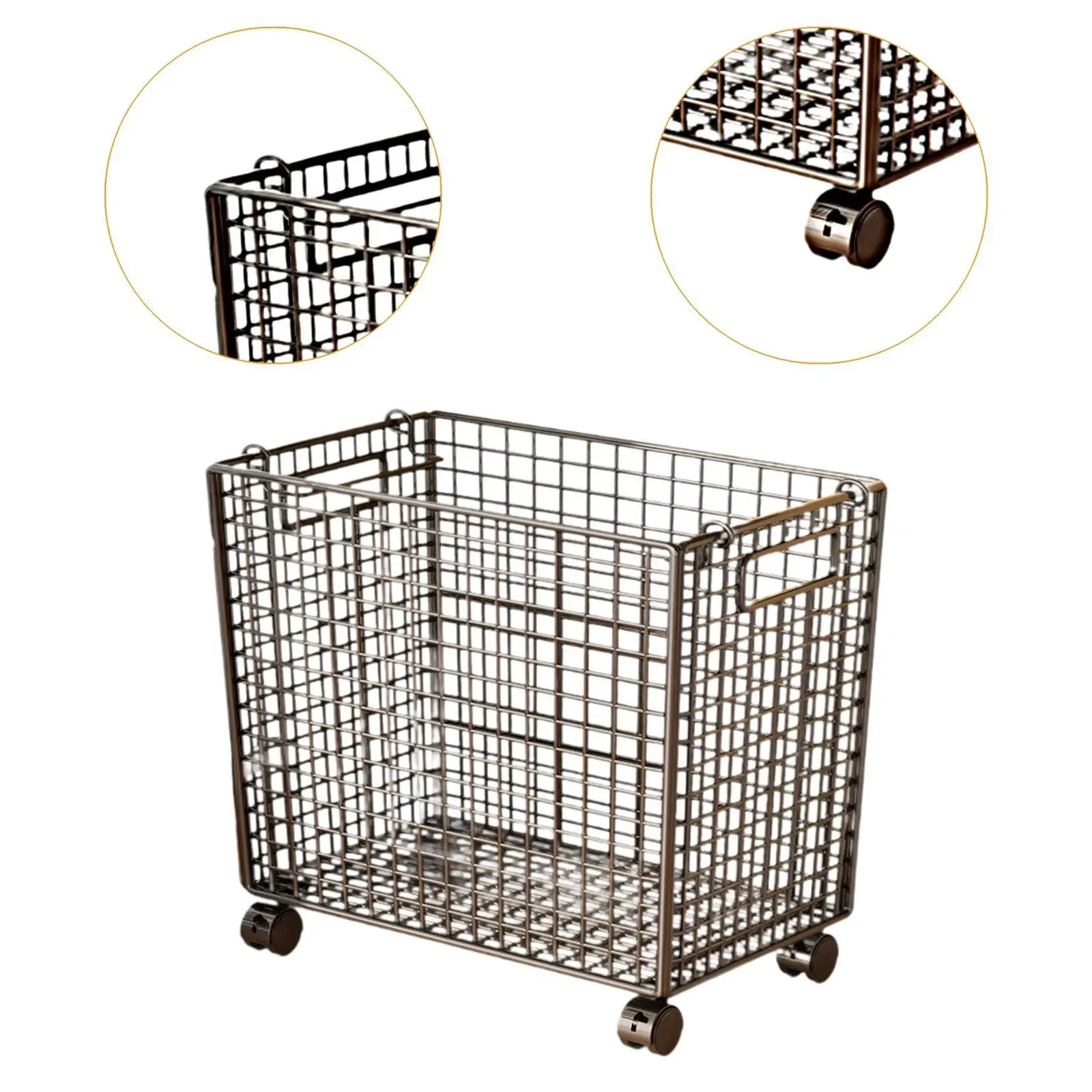 Metal Mesh Rolling Laundry Basket Cart Sturdy for Living Room Multipurpose