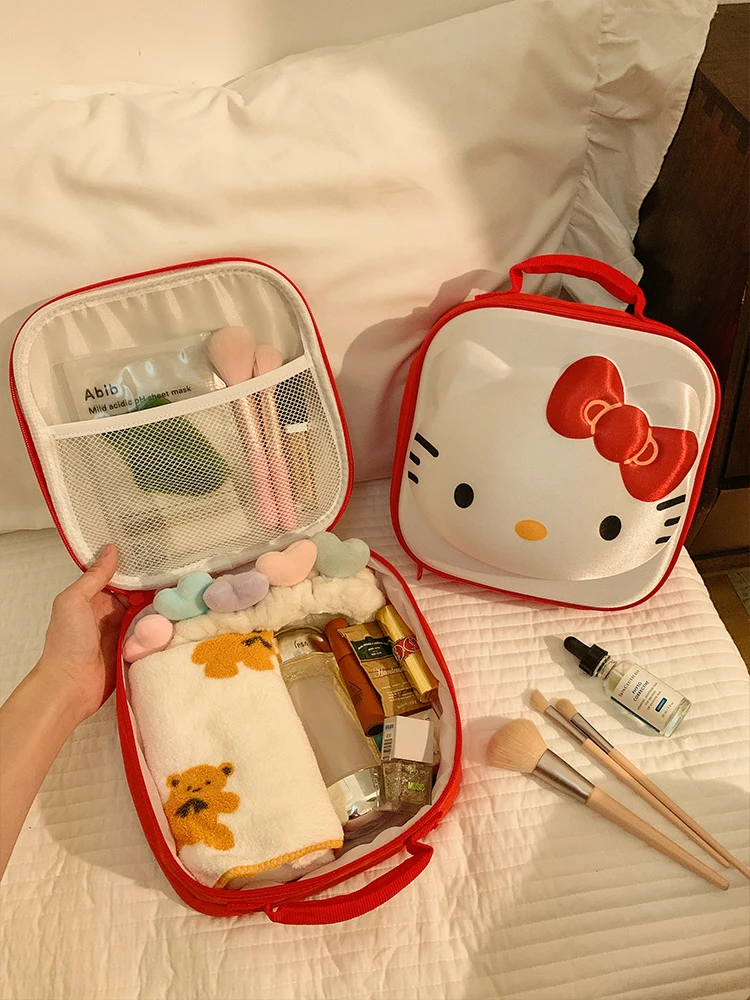 

100% genuine Sanrio Hello Kitty Cute Cosmetic Bag Large Capacity Travel Toiletry Organizer Portable Makeup Case For Women Girls