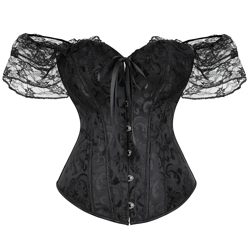 Women Corset Top off Shoulder Floral Lace-Up Bustiers & Corsets Overbust Straps Sleeve Vintage Sexy Party Costumes