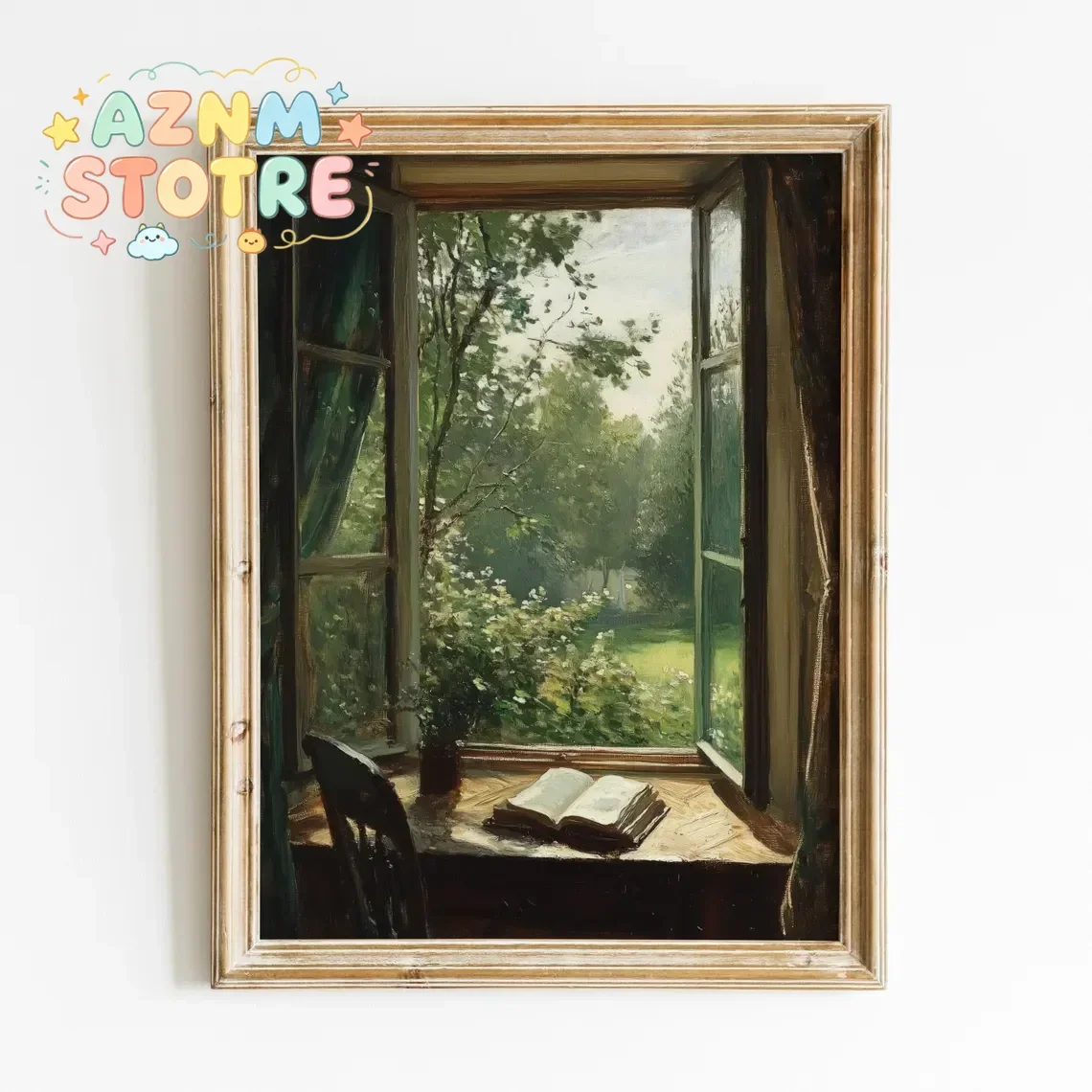 Cuadro Vintage para Rincón de Lectura, Impresión Artística Literaria Tranquila, Romántica, Arte de Pared Imprimible Estilo Cottagecore, Dark Academia