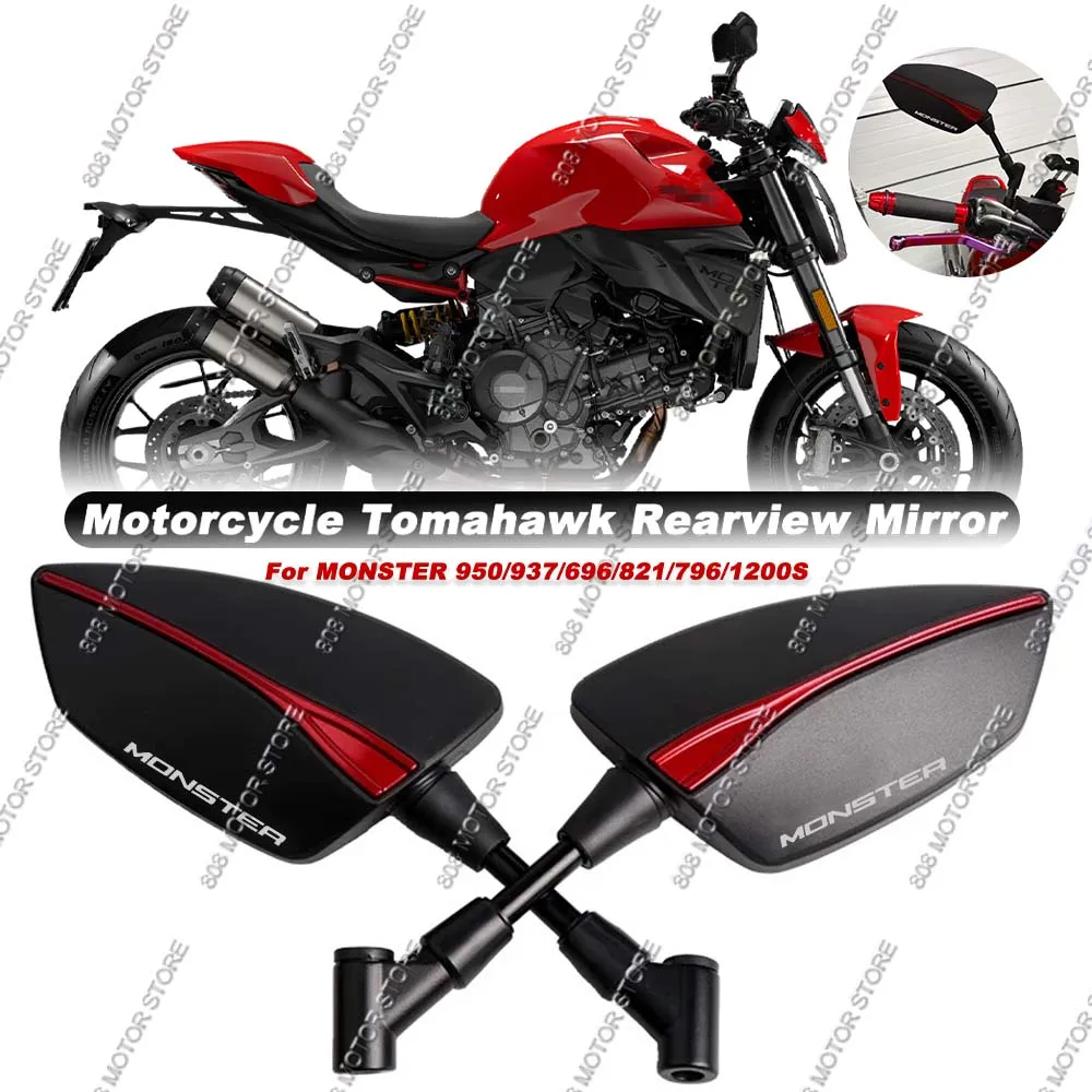 

For Monster 950 937 821 796 696 1200s CNC Aluminum Tomahawk Rearview Mirrors 8mm 10mm Motorcycle Side Mirrors