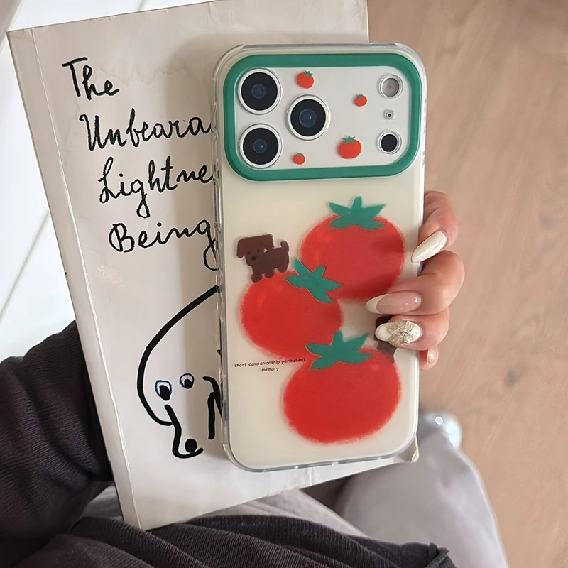 Coque de téléphone souple en silicone motif Graffiti Tomate Chien pour iPhone 11 12 13 14 15 16 17 Pro Max, antichoc avec pare-chocs en TPU