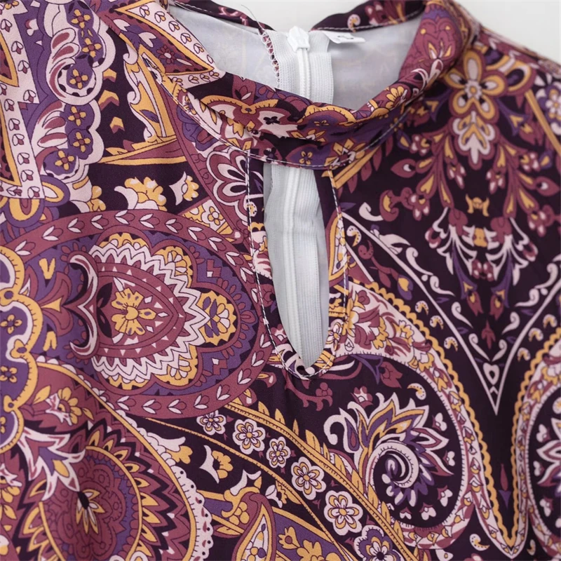 Keyanketian novo feminino em camadas babados paisley flor impressão midi vestidos estilo retro arco rendas até gola vestido de manga longa