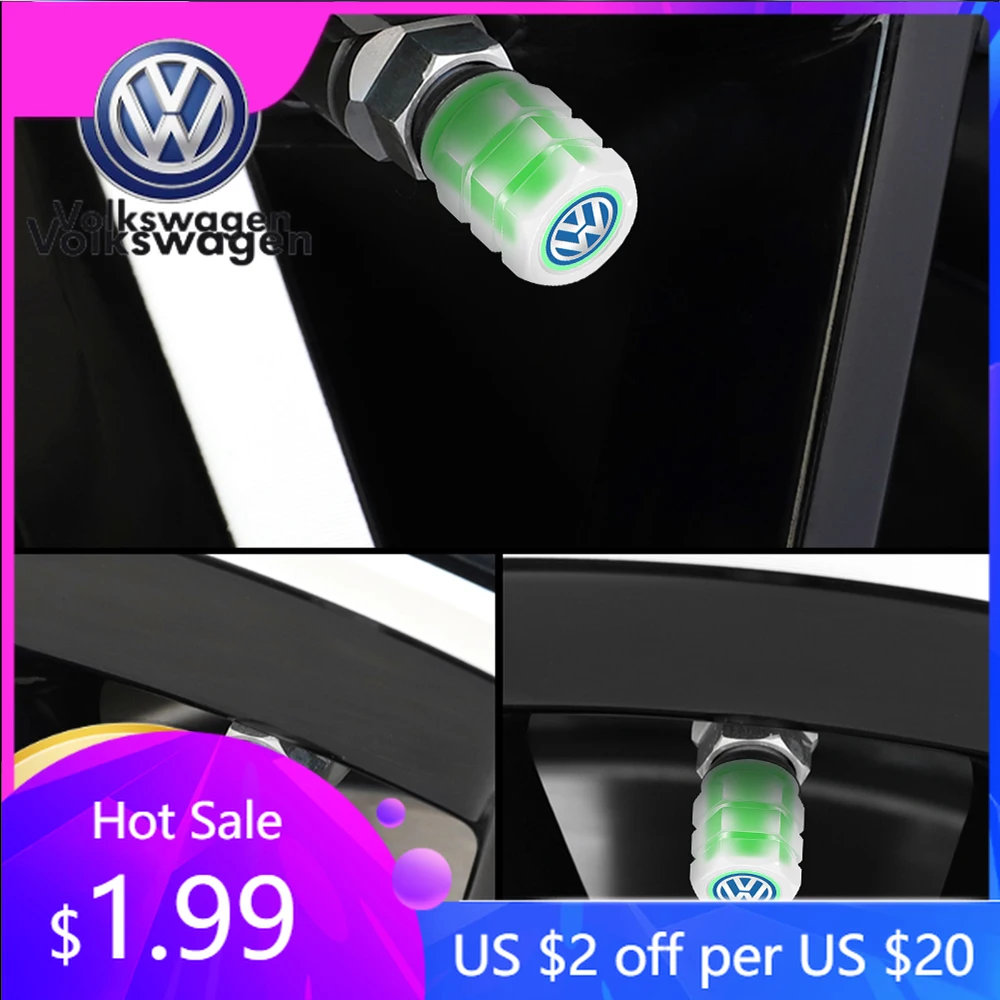 

2026 Hot For VOLKSWAGEN VW 4Pcs/set Fluorescent Green Car Tire Valve Caps Dust-proof Covers Decoration For VW Volkswagen Jetta G