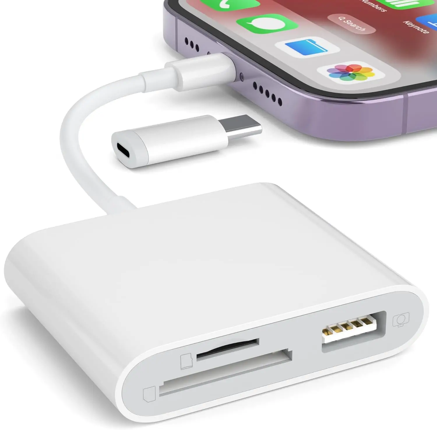 iPhone SD Card Reader with USB Adapter, Dual Slot for SD/TF Cards, Plug & Play for iPad Camera Photos Transfer