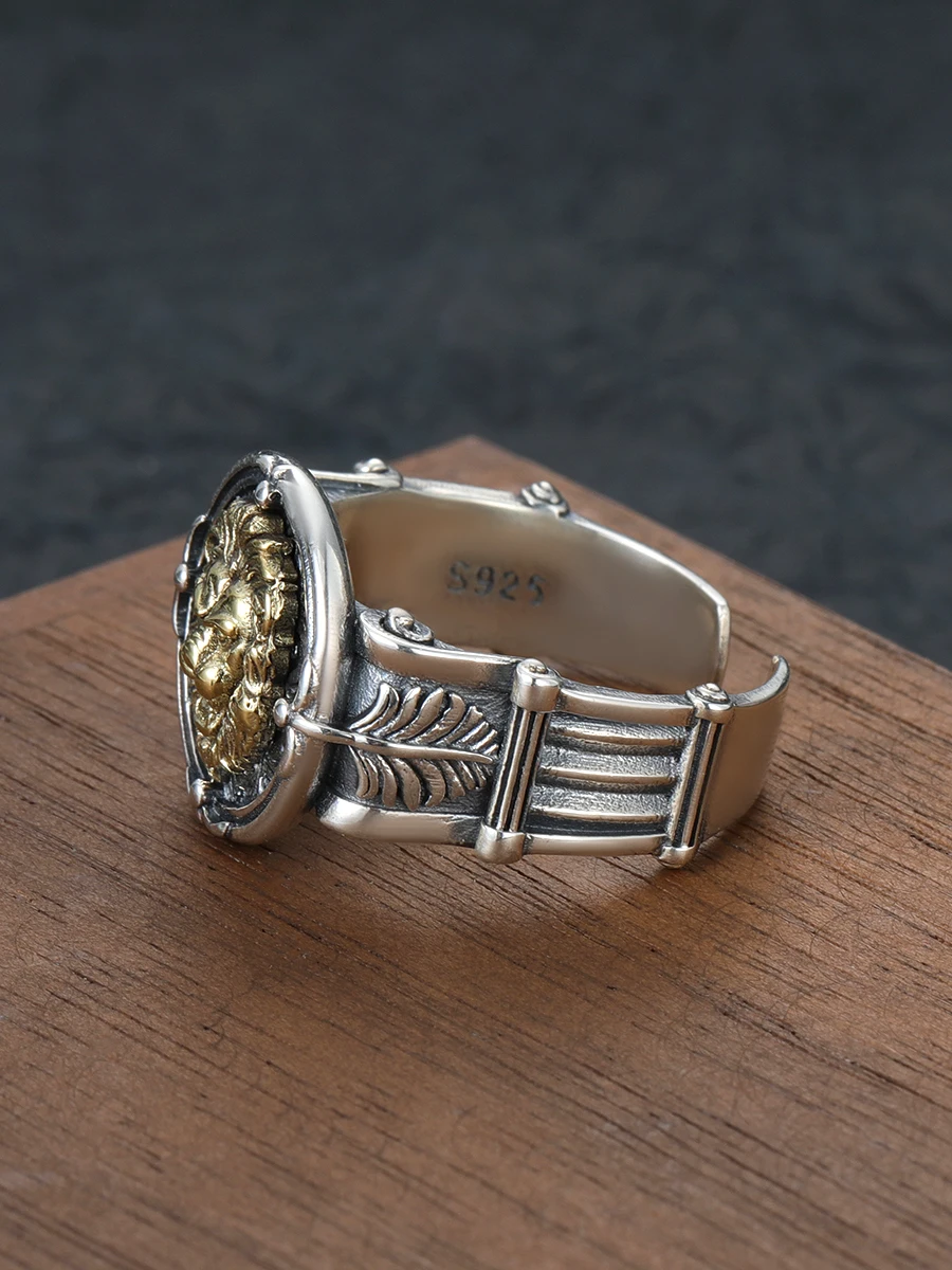 S925 openning silver ring personalized hip hop domineering Lion's Head Dragon scale loop