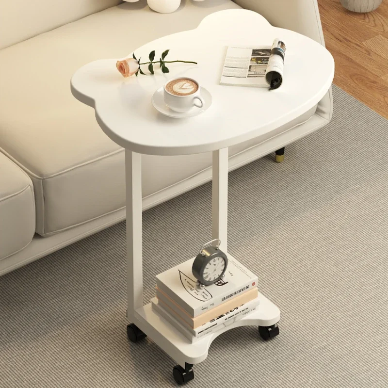 

Removable Wooden Sofa Side Table with Wheels Minimalist Coffee Table Living Room Small Mobile Furniture Cute Desk Computer