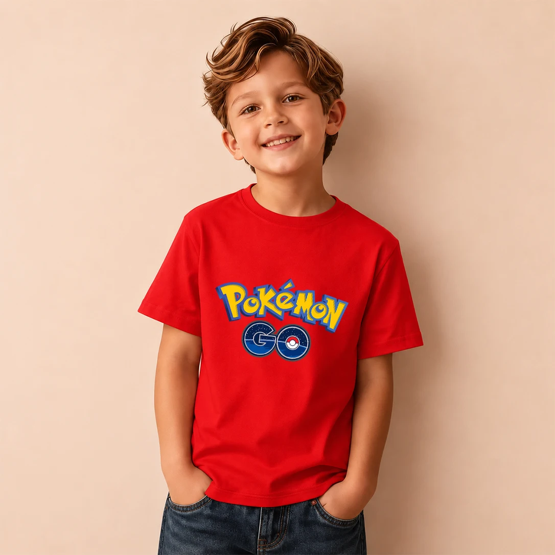 Kids Pokemon Pikachu Pokemon GO Print Short Sleeve T-Shirt Boys Cartoon Graphic Casual Tee Children Birthday Present