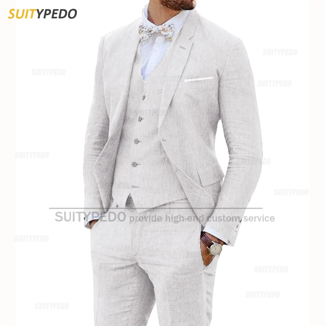 2023 Linen Suit for Men 3 Pieces Casual Slim Fit Summer Classic Blazer Vest Pants Set Formal Prom Wedding Business Men Tuxedos