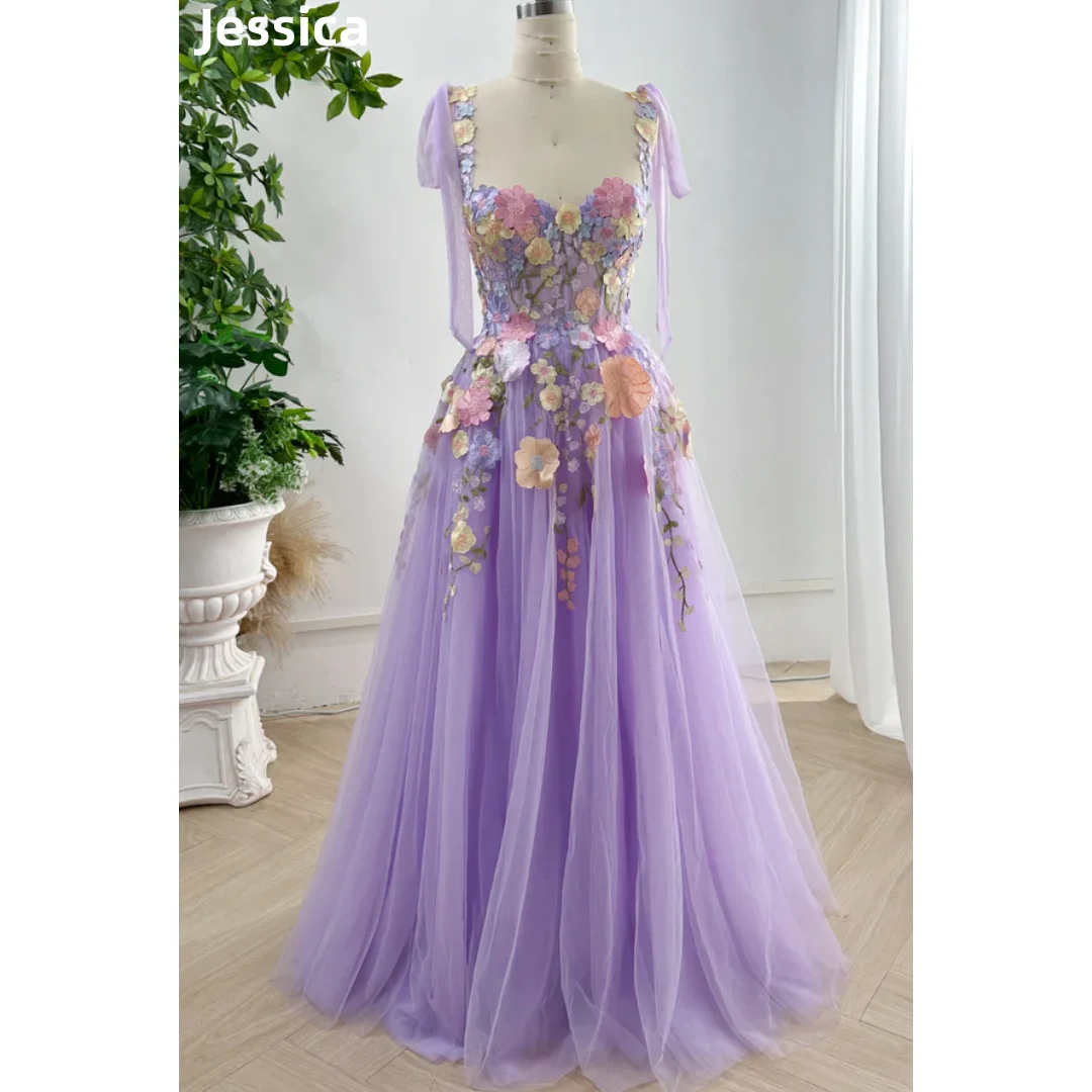 Jessica Lavender Purple Prom Dresses Embroidered 3D Floral Fairy Evening Dresses Princess Coming-of-age Ceremony Party Dress