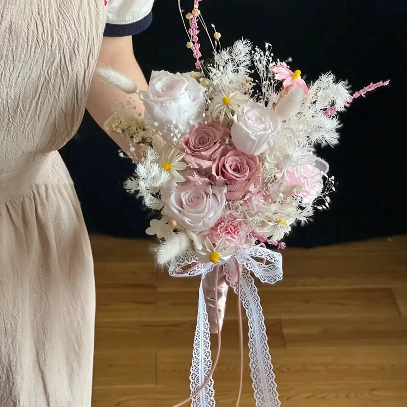 

Natural Preserved Flowers Roses Bridal Bridesmaid Wedding Bouquet Babysbreath Flower Holding Mariage Bouquet Wedding Accessories