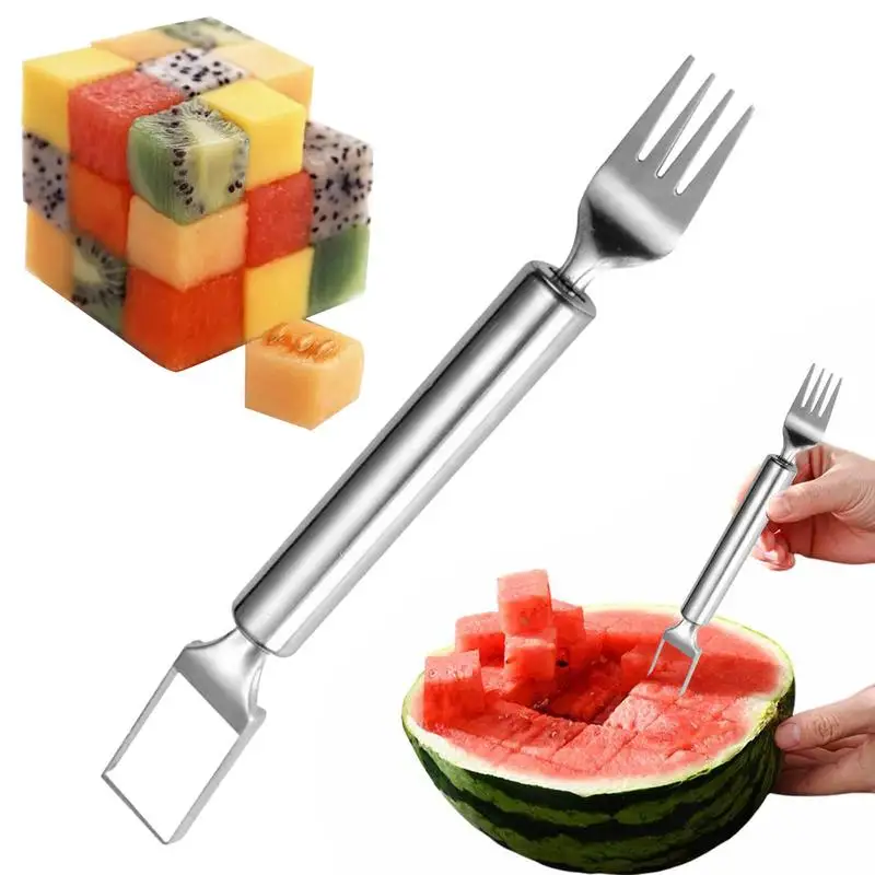 Watermelon Slicer Cutter Tool Watermelon Slice Gadget With Fork Stainless Steel Watermelon Cutting Tools Kitchen Accessories