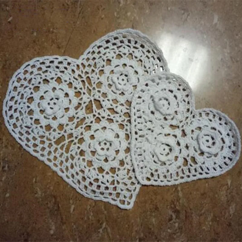 NEW Cotton Heart Placemat Cup Coaster Mug Kitchen Christmas Dining Table Place Mat Cloth Lace Crochet Tea Coffee Doily Glass Pad