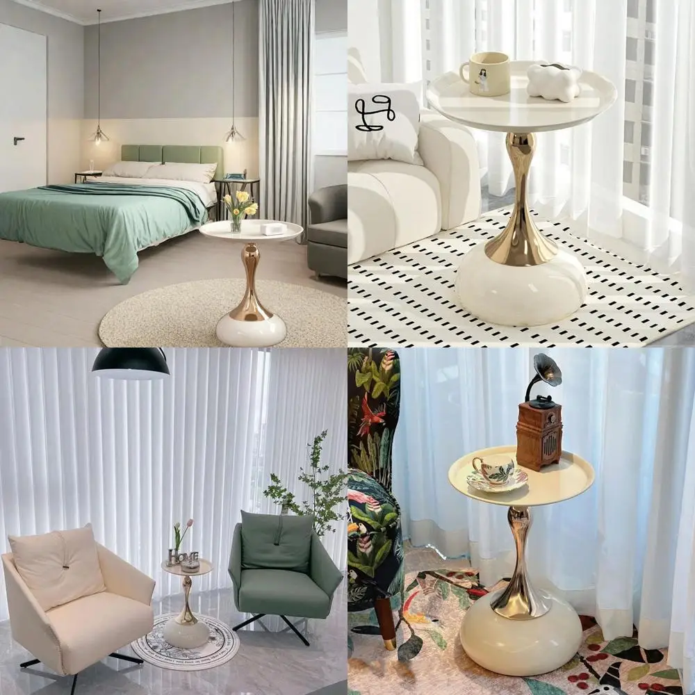 Elegante mesa auxiliar inspirada en reloj de arena - Versátil para el hogar, cafetería, comedor, dormitorio, exterior - Decoración elegante (1, blanco roto)