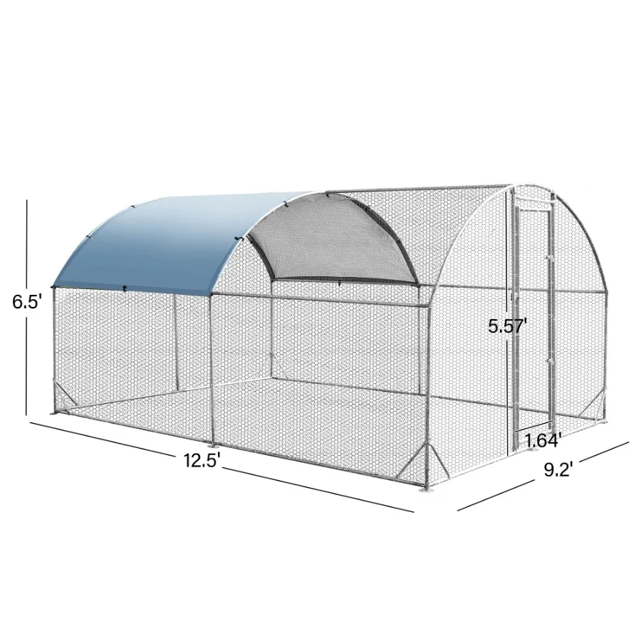 Grande Coop Jetable en Métal avec Trois Supports en Fil d'Acier, Filet en Plastique Imprégné, Grille Oxford, Étanche, Protection UV