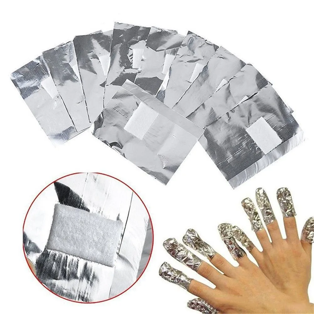 Folha de alumínio removedor de esmalte, Contém algodão com acetona, remoção de esmalte, Soak Off, Gel UV acrílico, Art, 50 pcs, 100pcs