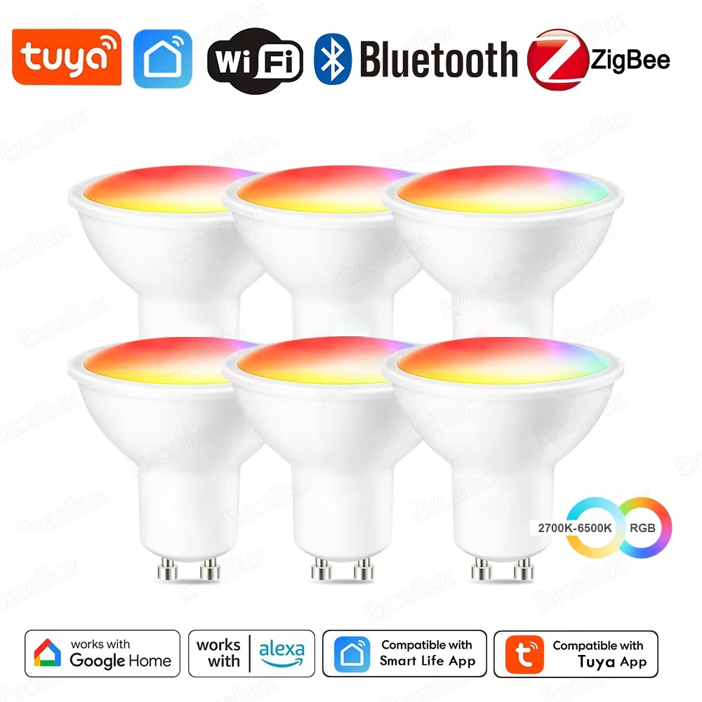 Tuya GU10 Zigbee Led-lampen WiFi Bluetooth RGB C + W Weiß Dimmbare Lampe Smart Leben App Steuerung Led glühbirne 220 V 110 V Scheinwerfer