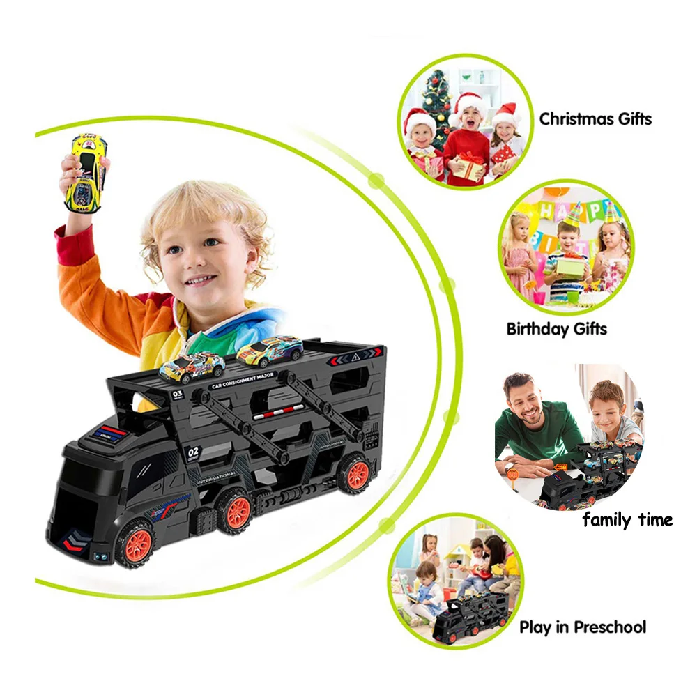 Three-layer Large Truck Toy for Boys Aged 3-6, Transformable Folding Ejecting Container Transport Truck, Birthday Christmas Gift