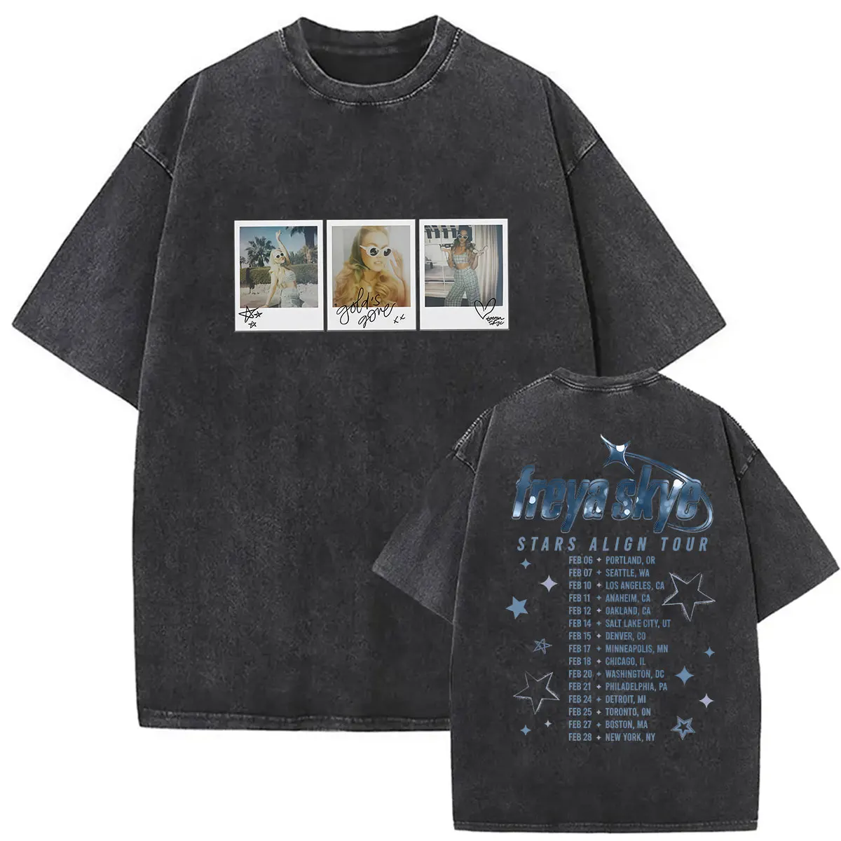 Vintage Washed Freya Skye Stars Align Tour 2026 Graphic T Shirt Men Women Fashion Pop Music Oversized Cotton T-shirts Streetwear