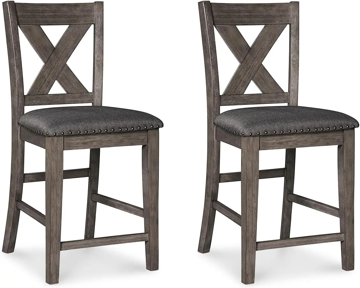Design by Ashley Caitbrook Rustic 24.63" Counter Height Upholstered Barstool, Set of 2, Gray
