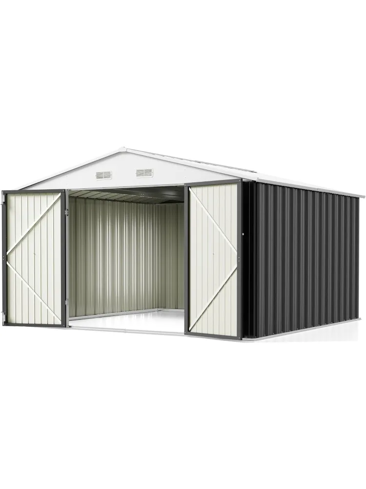 Outdoor Storage Shed 10 x 10 ft. Utility Tool Shed Metal Storage Garden Shed with Door & Lock for Patio Storage, Gray