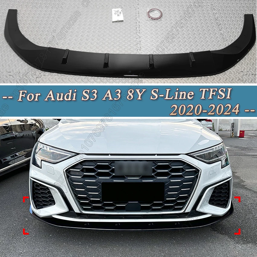 

For Audi S3 A3 8Y S-Line TFSI Saloon / Sportback 2020-2024 Car Front Bumper Lip Chin Splitter Diffuser Body kits Tuning Trim