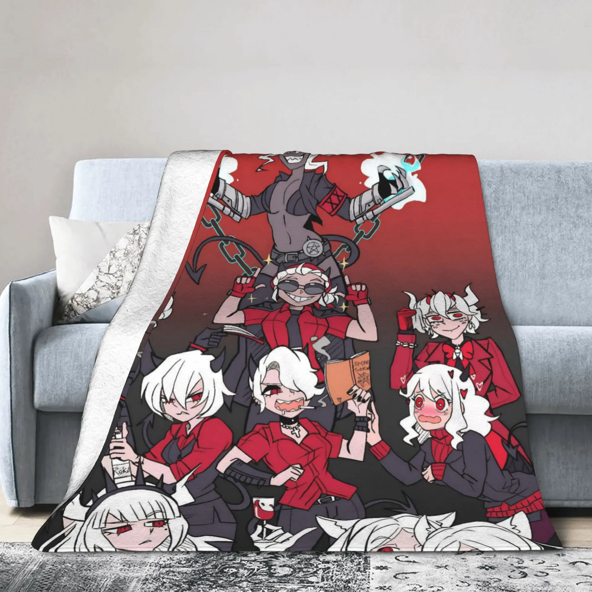 Helltakers Lucifers Cerberus Game Novelty Blankets Flannel Anime Lightweight Throw Blanket for Bedroom Car Breathable