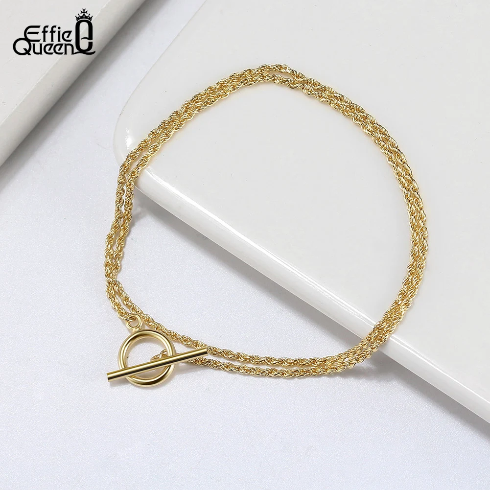 EFFIE QUEEN Ethnic 1.5mm Rope Bracelet for Women Handmade Double Layered Rope Chain Bracelet Dainty OT Clasp Accessories SB121